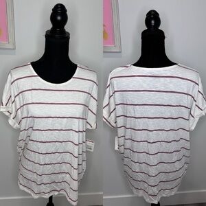 Green Envelope Stripe Short Sleeve Lightweight Top (XL)